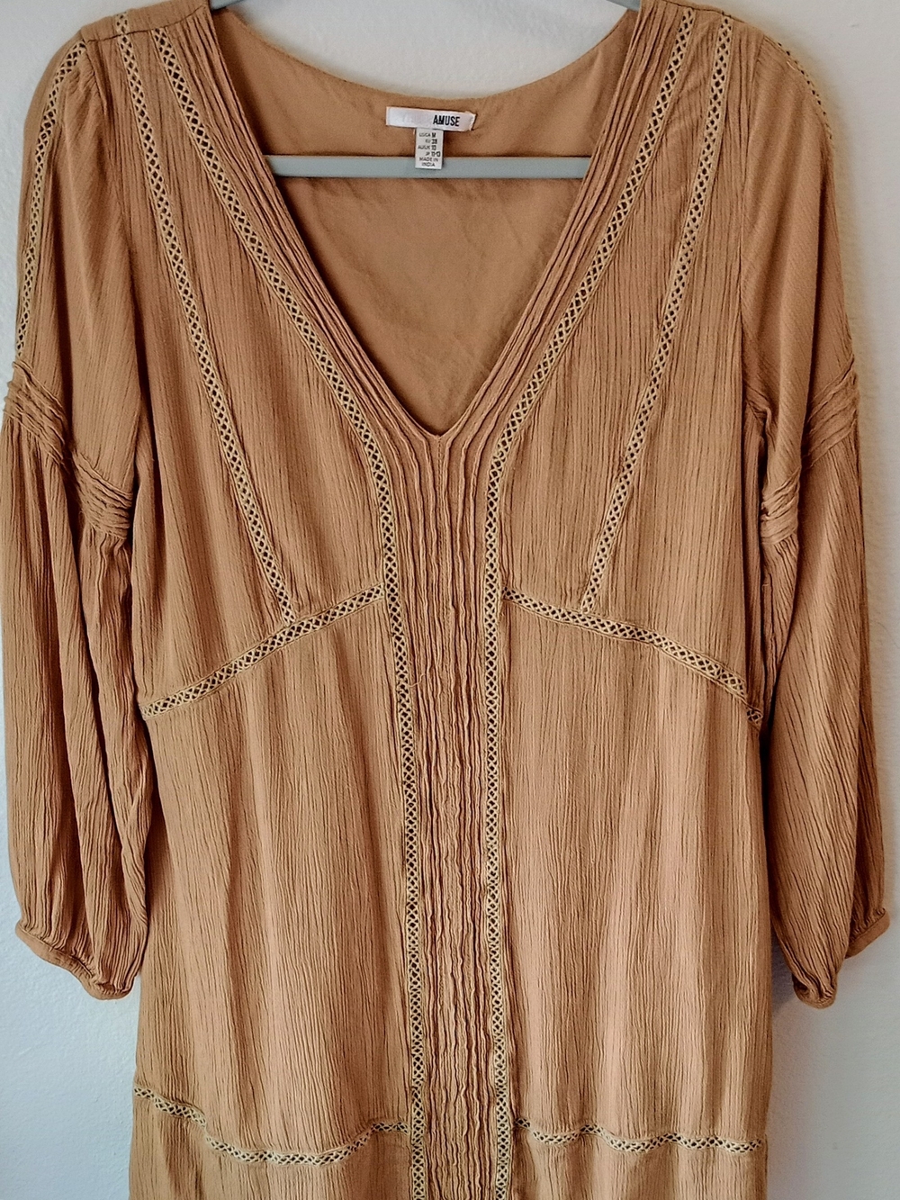 Amuse Society Tan Boho Tunic with Lace Trim